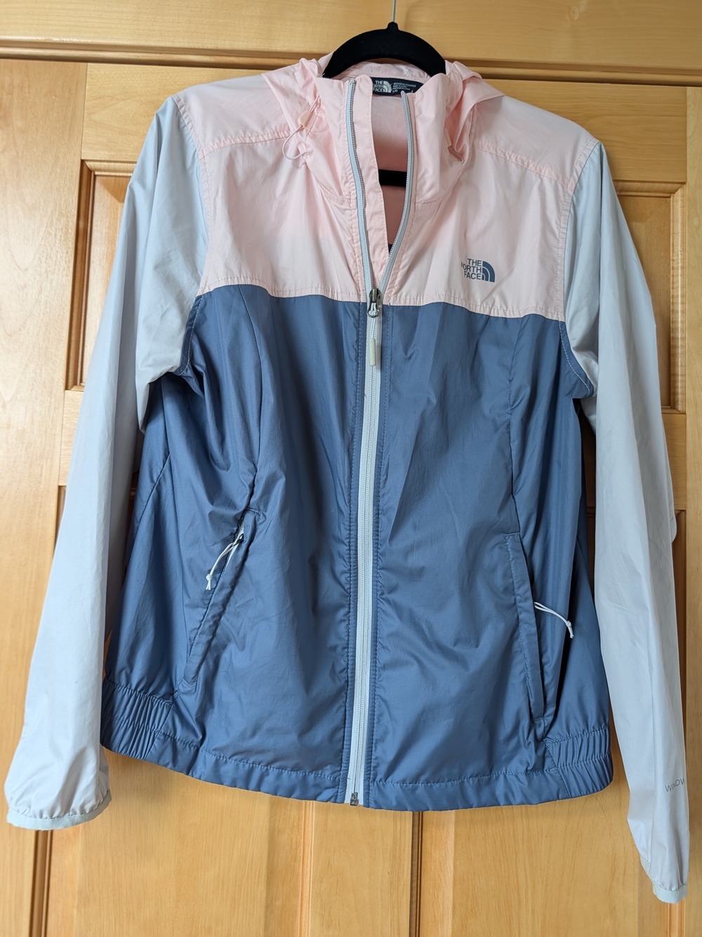 The North Face Colorblock Hooded Rain Jacket in Pink, Gray & White